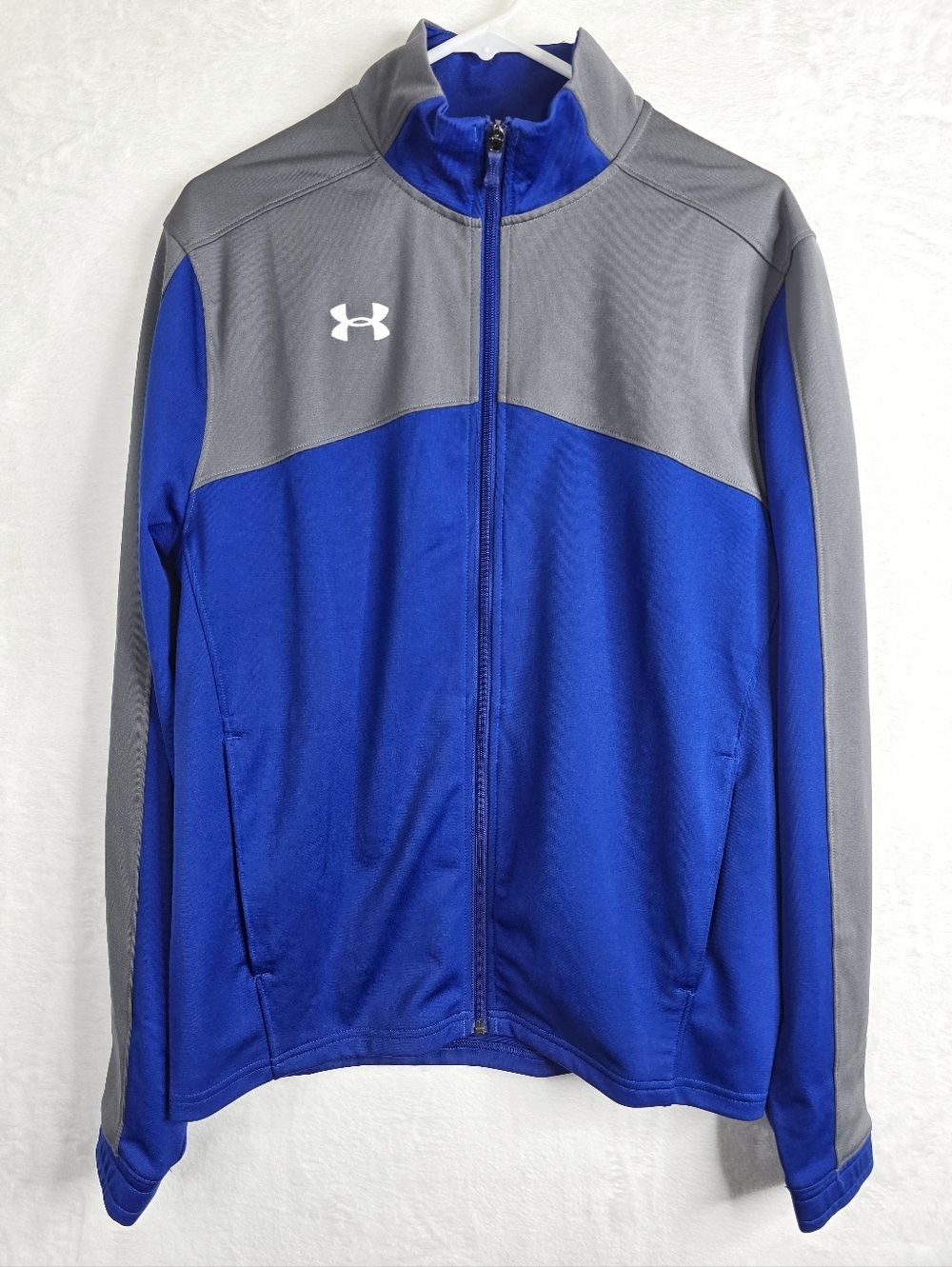 Under Armour Men’s Medium Blue Gray Full Zip Jacket Loose Fit Athletic Track